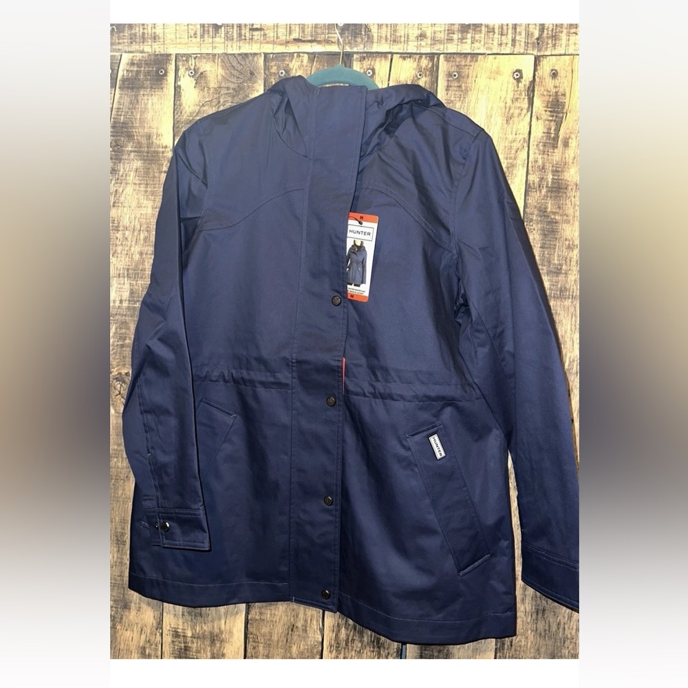 NEW Navy Blue HUNTER Rain Wind Jacket Coat {Medium} w/ Hood